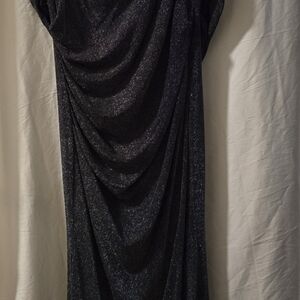 Betsy & Adam Black Sparkle Draped Maxi Dress